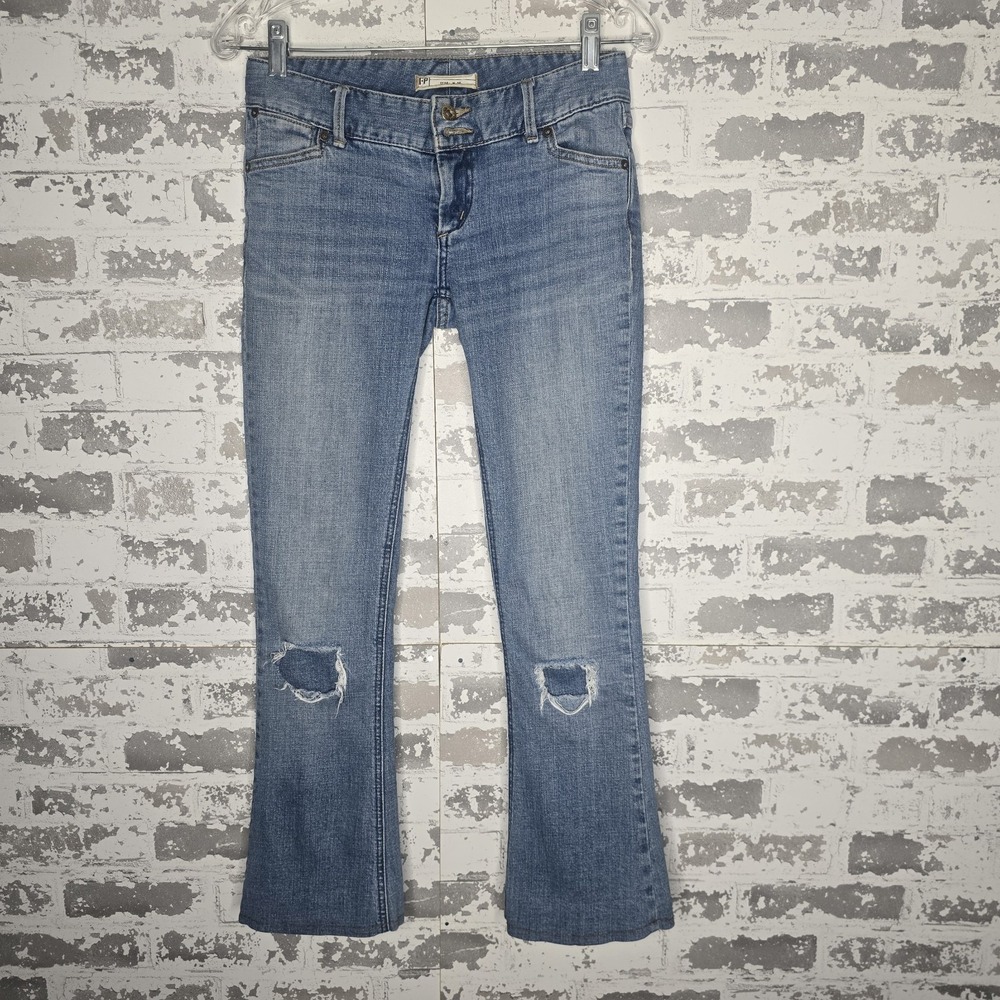 Free People Jeans Womens 25 Light Blue Stretch Bootcut Boho Low Rise Slim Fit